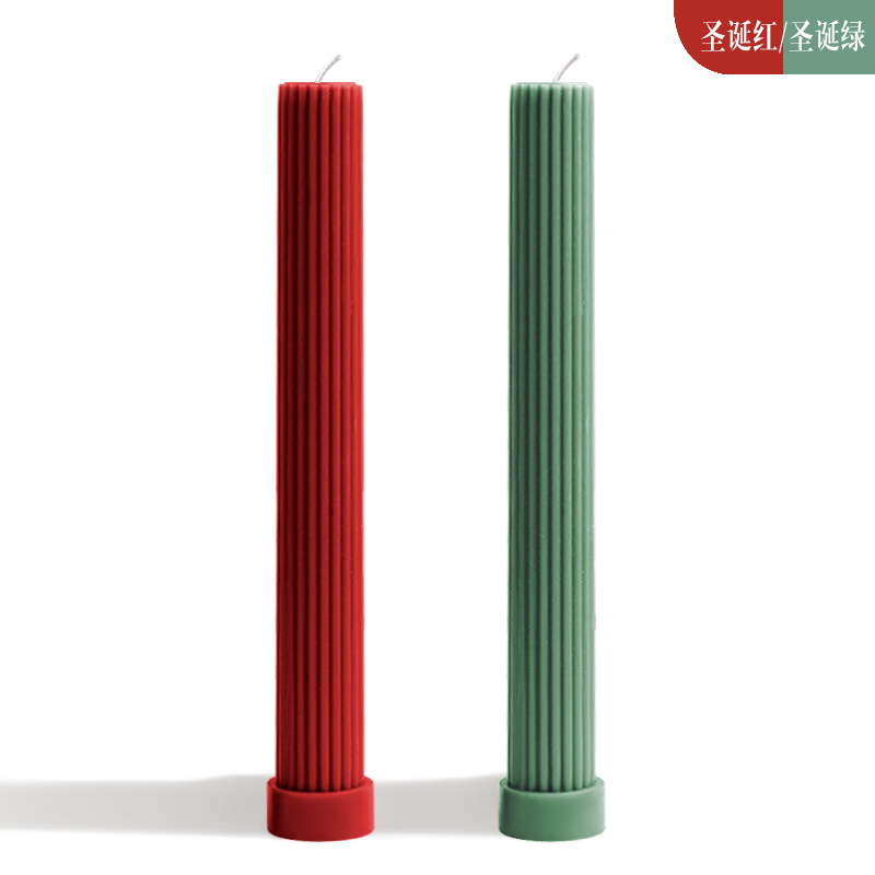 Christmas red and green ribbed pillar candles