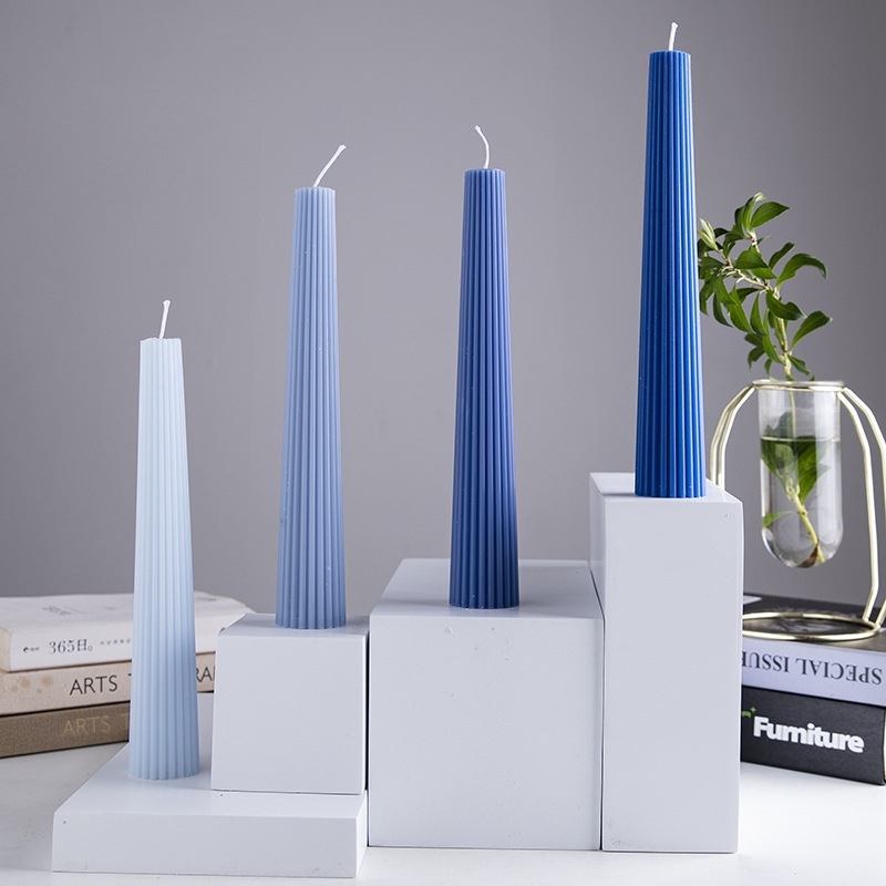 Blue gradient ribbed tall scented candles