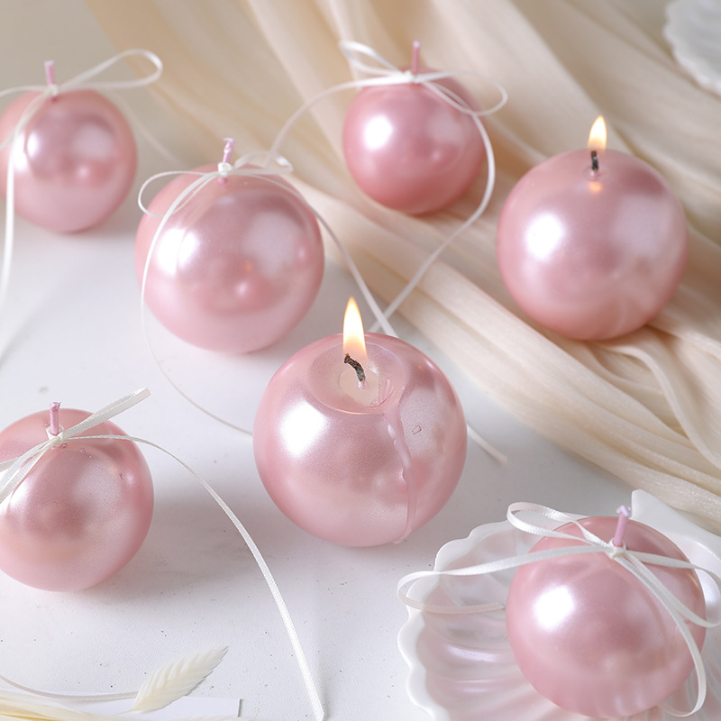 Pearl pink round wedding candles
