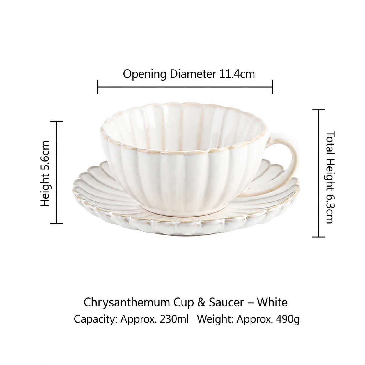 Petal coffee cup and saucer dimensions and weight
