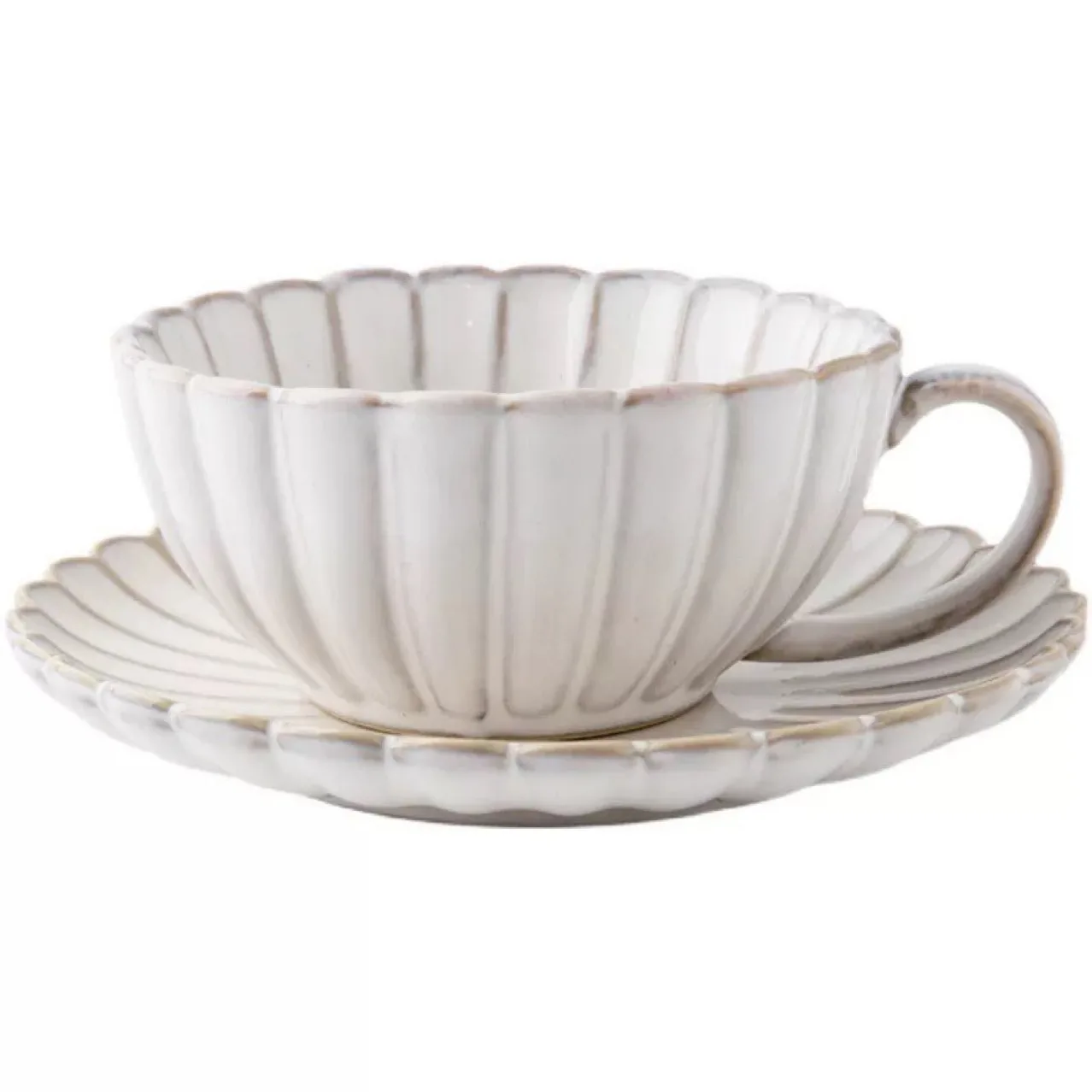 White ceramic petal coffee cup and saucer product view