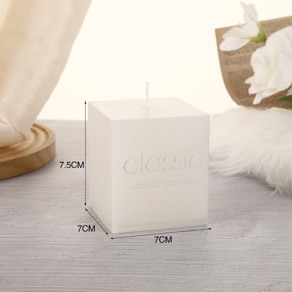 7 by 7 by 7.5 centimeter square candle dimensions