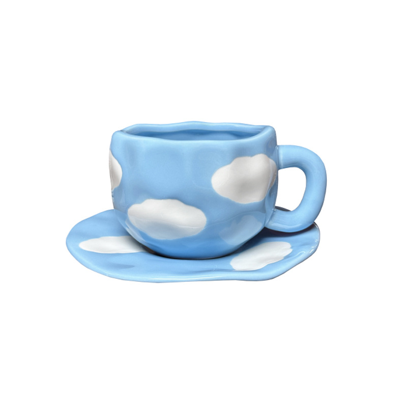 Blue cloud cup and saucer on white background