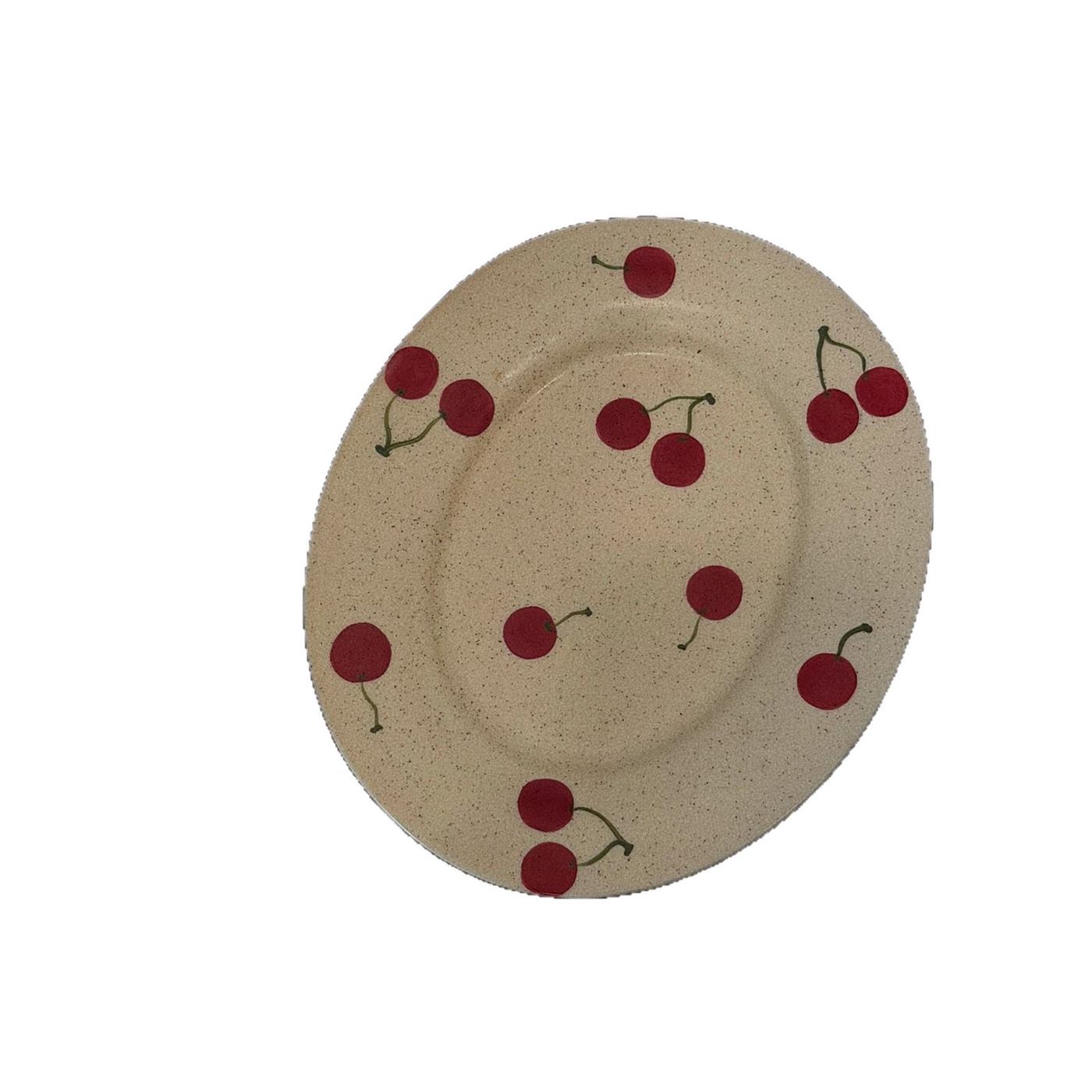 Front view of the oval cherry ceramic serving plate