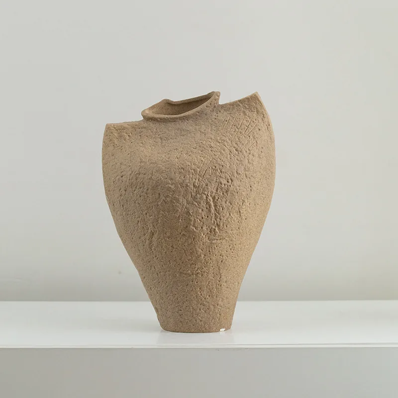 Brown long textured ceramic vase