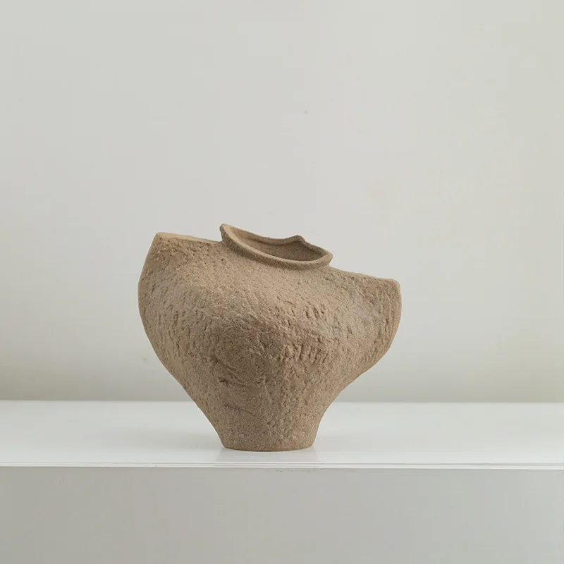 Brown short textured ceramic vase