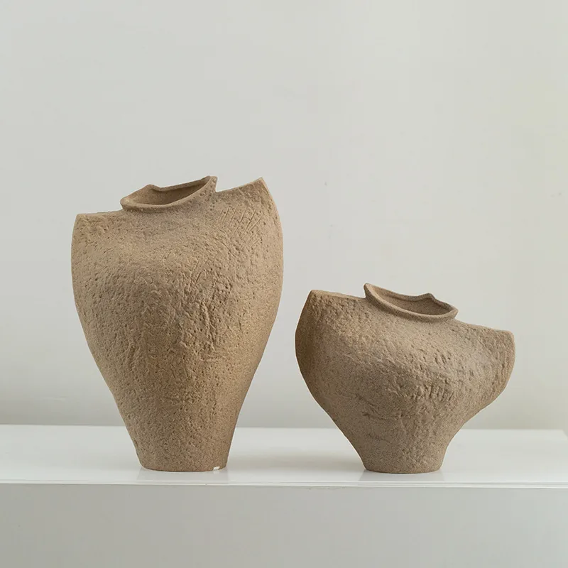 Brown Wabi-Sabi ceramic vase set
