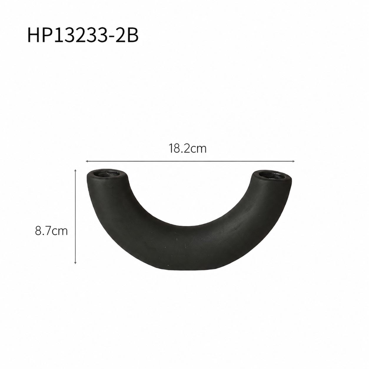 HP13233-2B black double arm candle holder dimensions 18.2 by 8.7 cm
