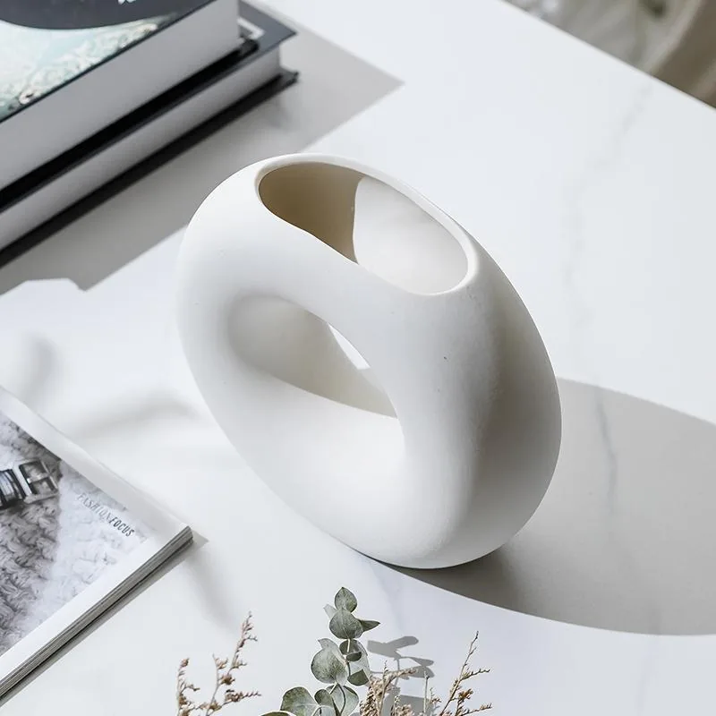 Top view showing the opening of the circular ceramic vase